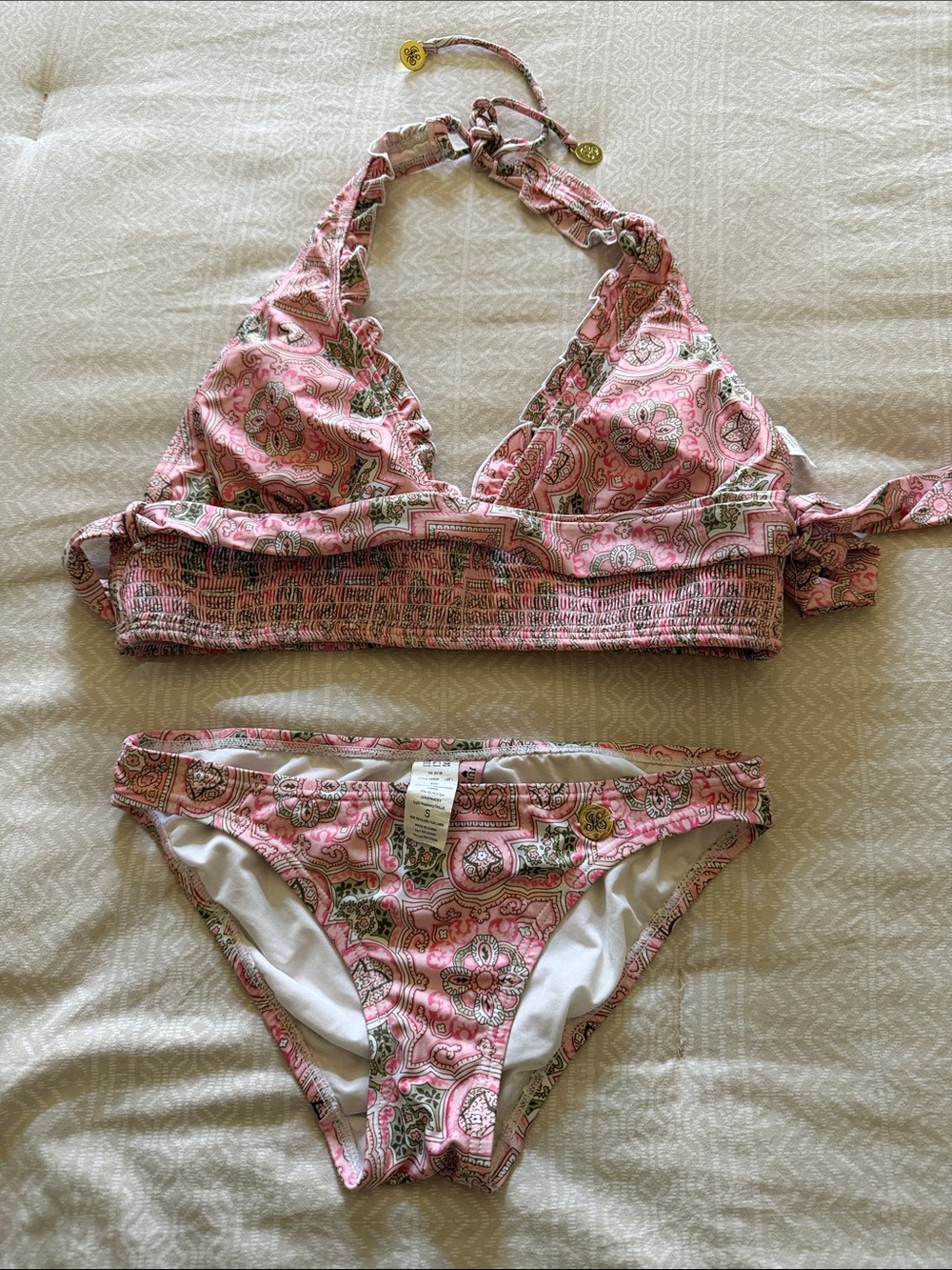 Juicy Couture swimsuit Pink Paisley Two-Piece Halter Bikini